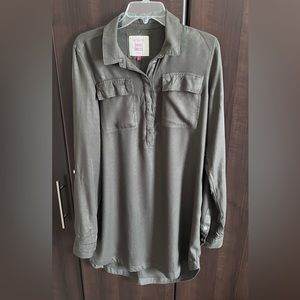 SO green long sleeve button up shirt dress